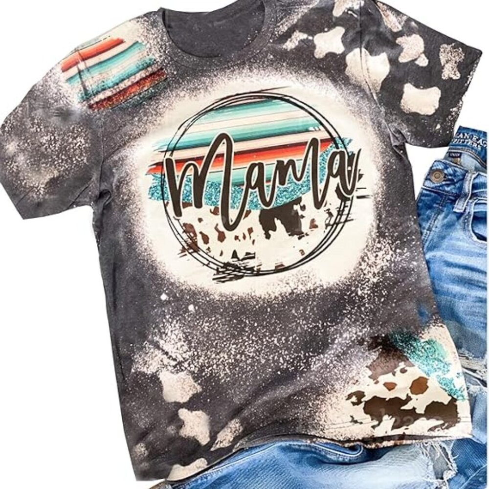 Western Mom Bleached T-Shirt Women Cowgirl Rodeo Mama Shirt Mother's Day Mommy G
